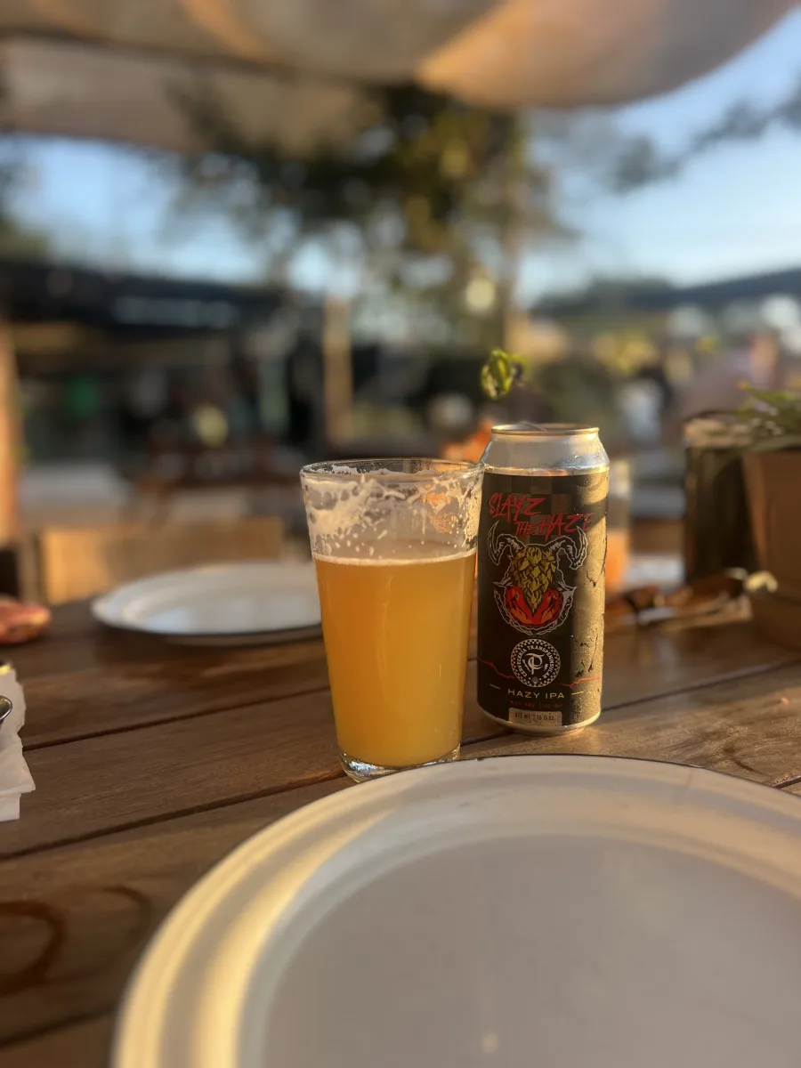 A hazy IPA and the outdoor patio at Pescadero 62