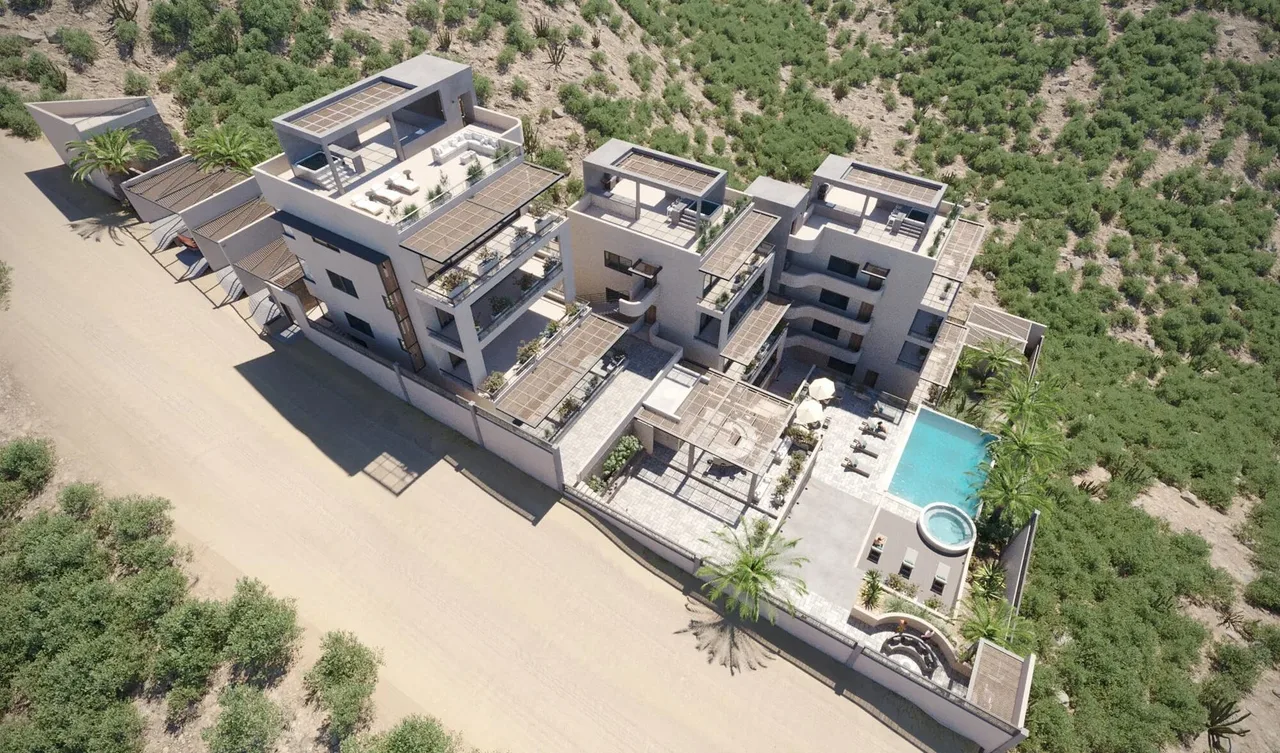 Artist rendering of a two-bedroom condo at Halo of Cerritos, Cerritos, Baja California Sur; development context, not unit-specific
