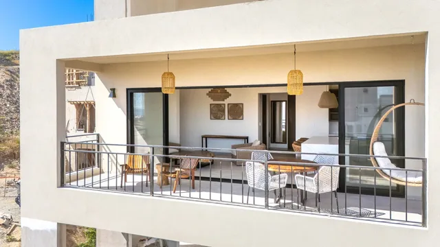 Finished terrace and living area at THE HALO OVER CERRITOS in Cerritos