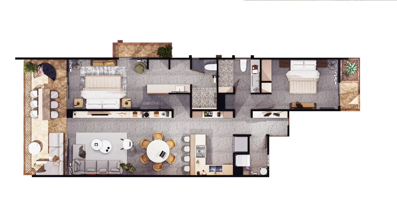 Artist rendering of a two-bedroom condo at Cerritos 2097, Cerritos, Baja California Sur