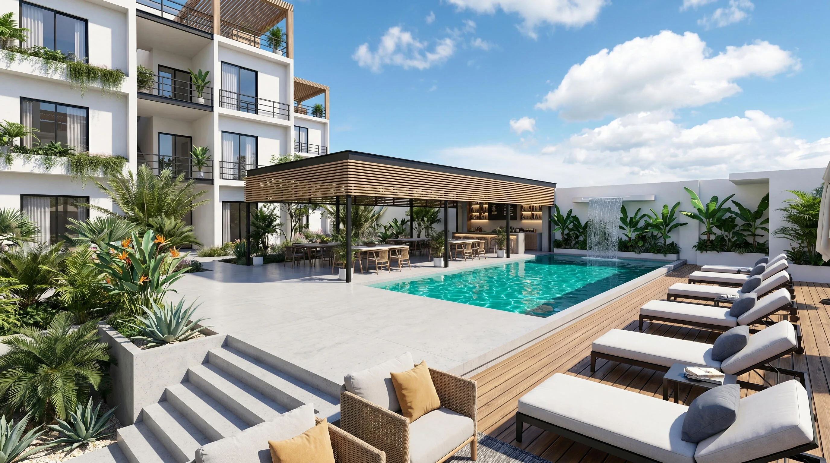 Concept rendering of the planned community pool and outdoor amenities