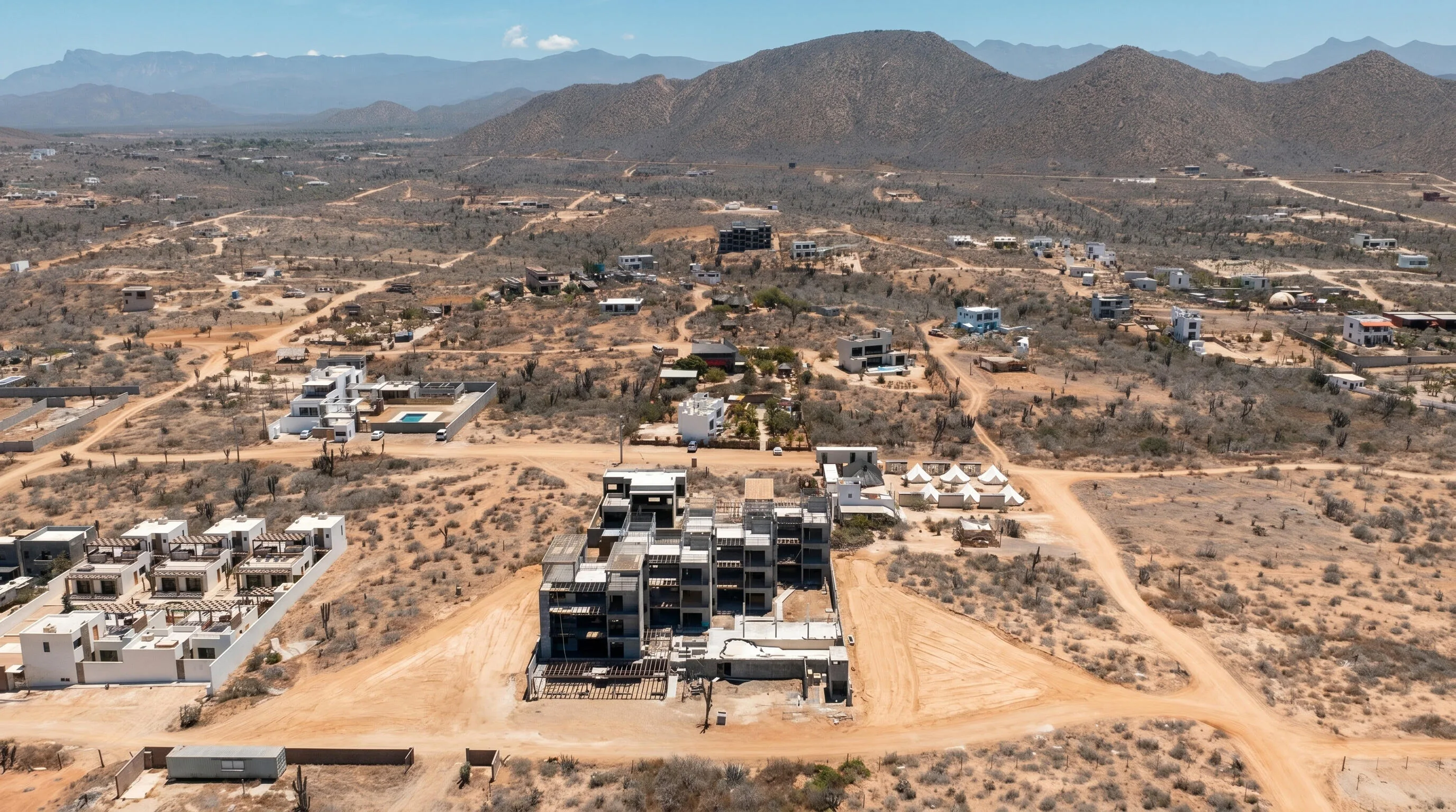 Aerial construction progress and surrounding Cerritos landscape