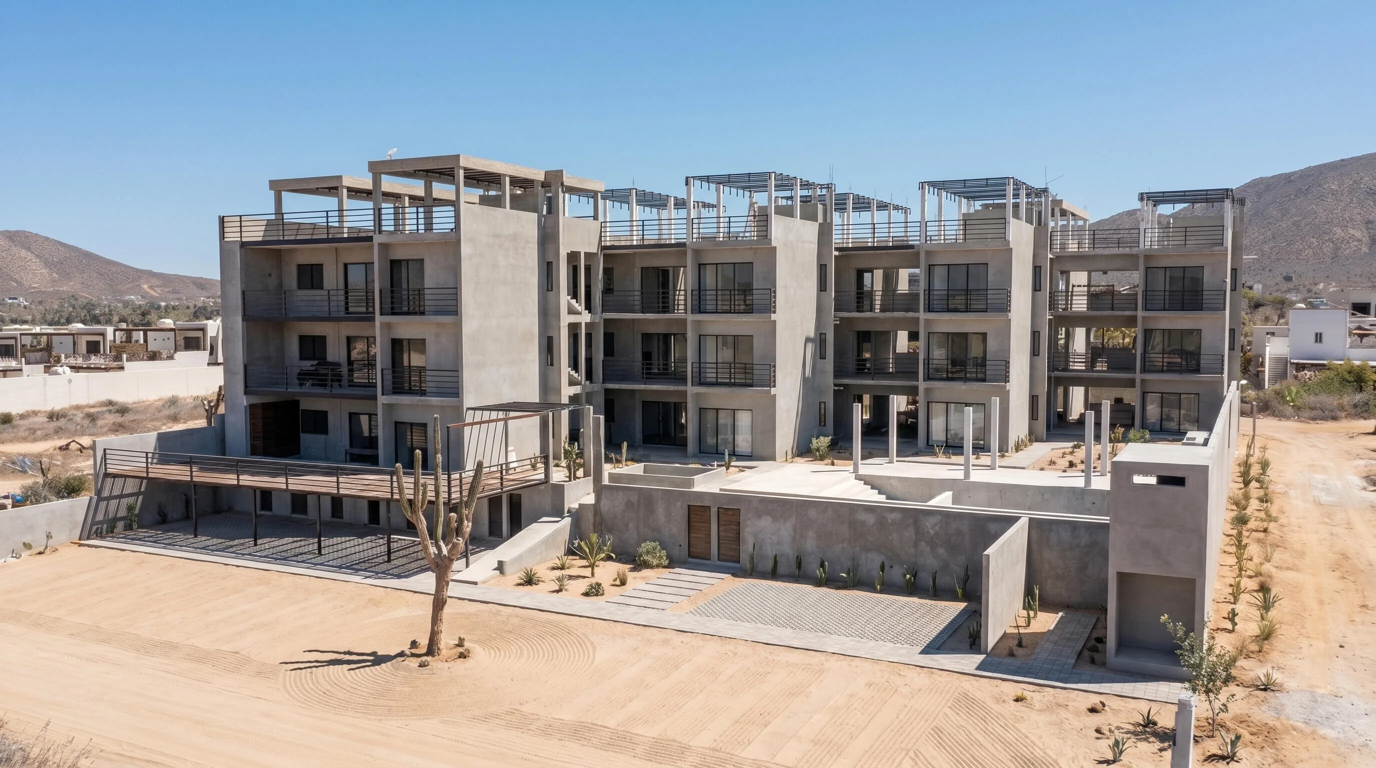Current construction progress at the Ciudad Cerritos condo building in Cerritos, Baja California Sur