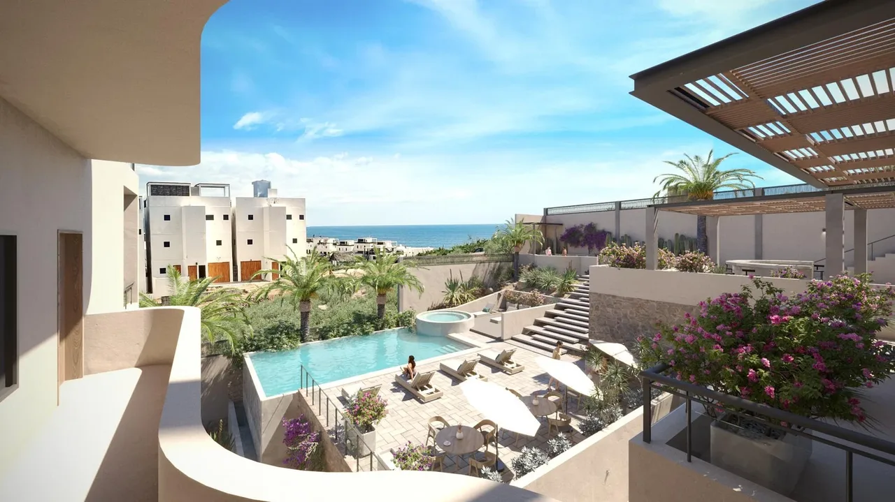 Artist rendering of a two-bedroom condo at Halo of Cerritos, Cerritos, Baja California Sur; development context, not unit-specific