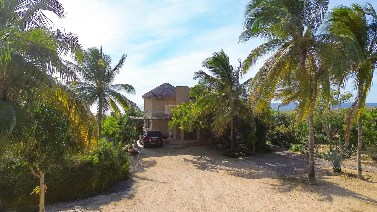 Front yard at Flora del Mar Ocean View Home in Todos Santos