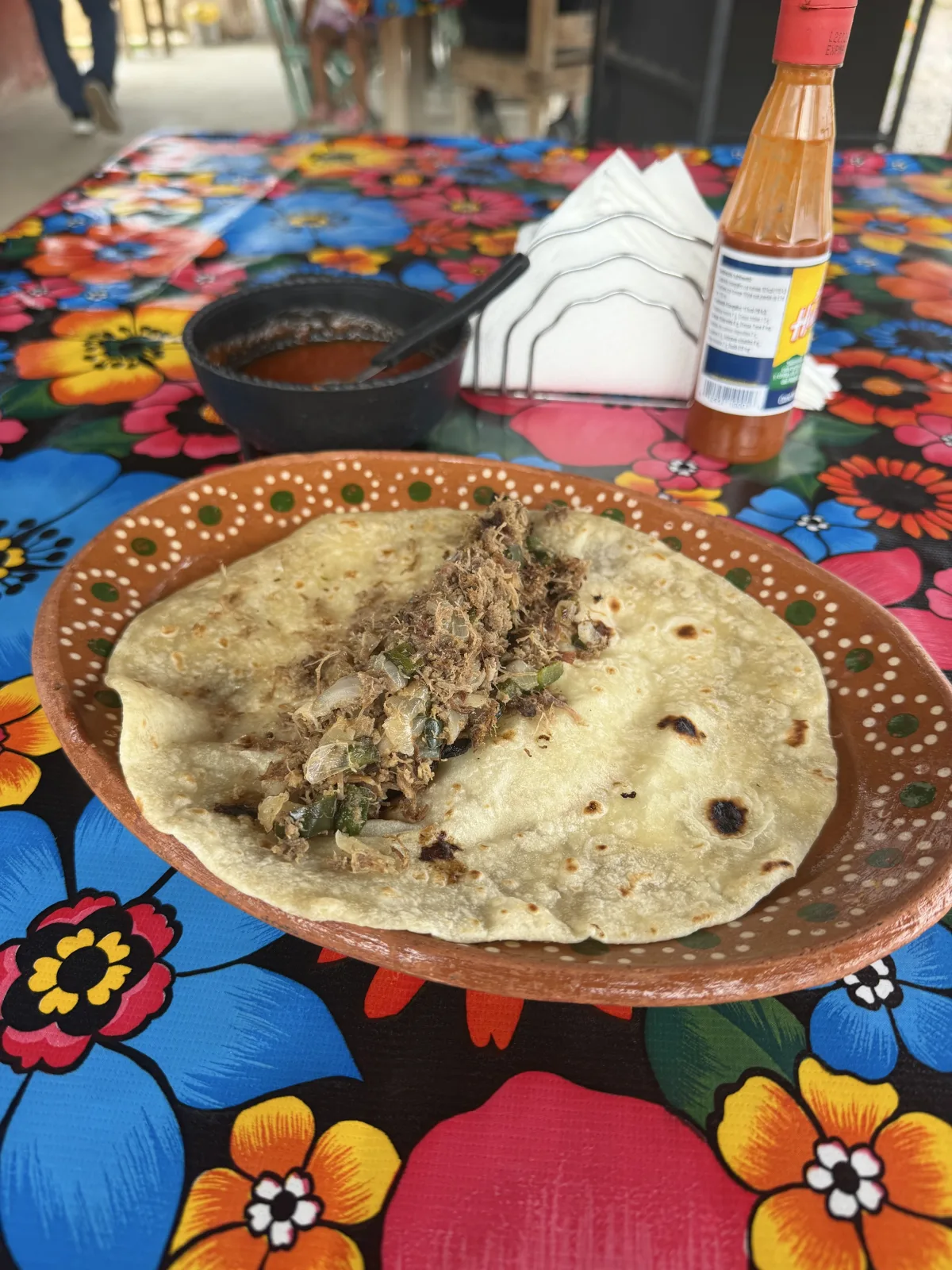 Machaca de res on a flour tortilla at Cocina de Mary