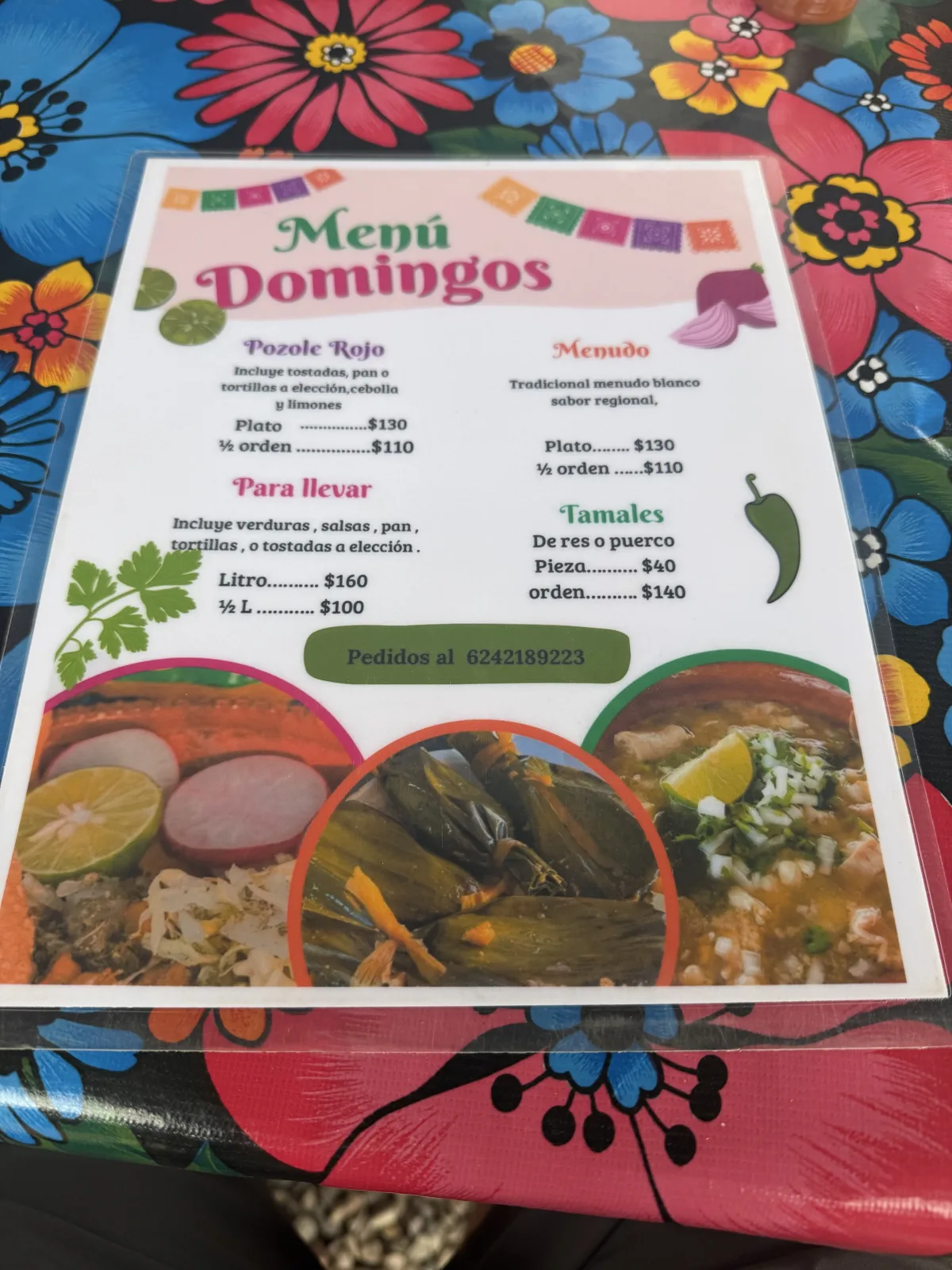 Cocina de Mary Sunday menu with pozole, menudo, and tamales photographed July 25, 2026